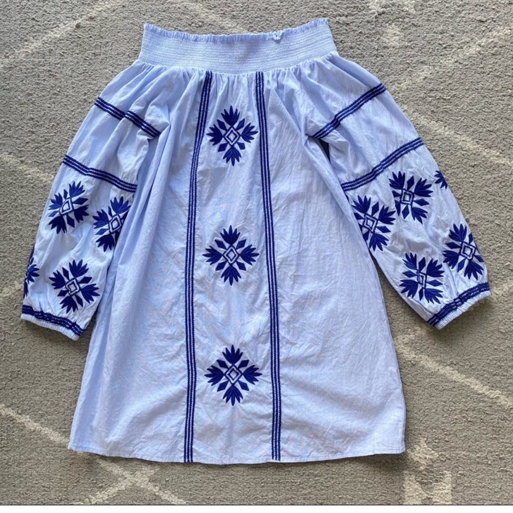 THML Blue Embroidered Off the Shoulder Dress S